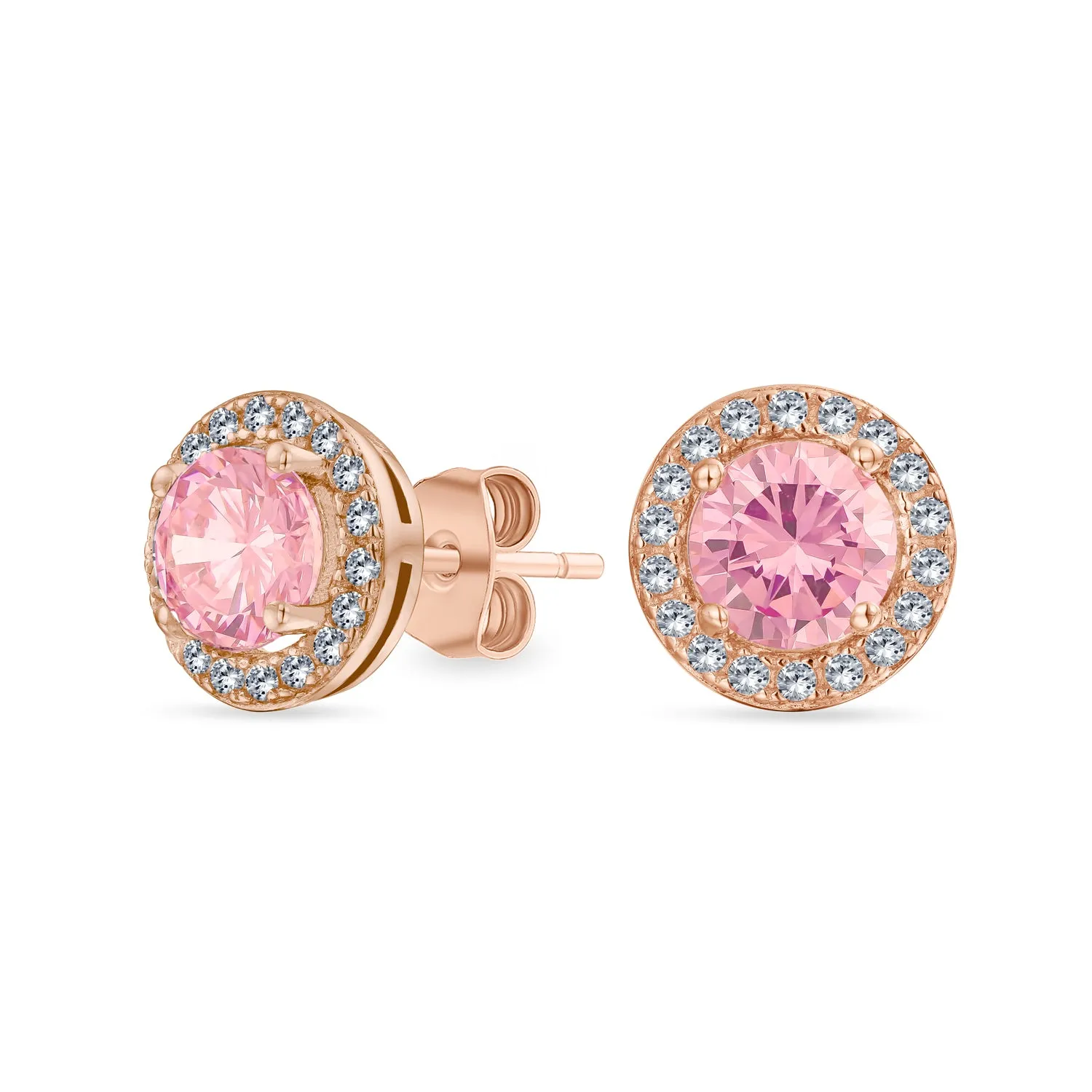 Traditional 1CT CZ Stud Earrings Rose Gold Sterling Silver with Simulated Gemstones