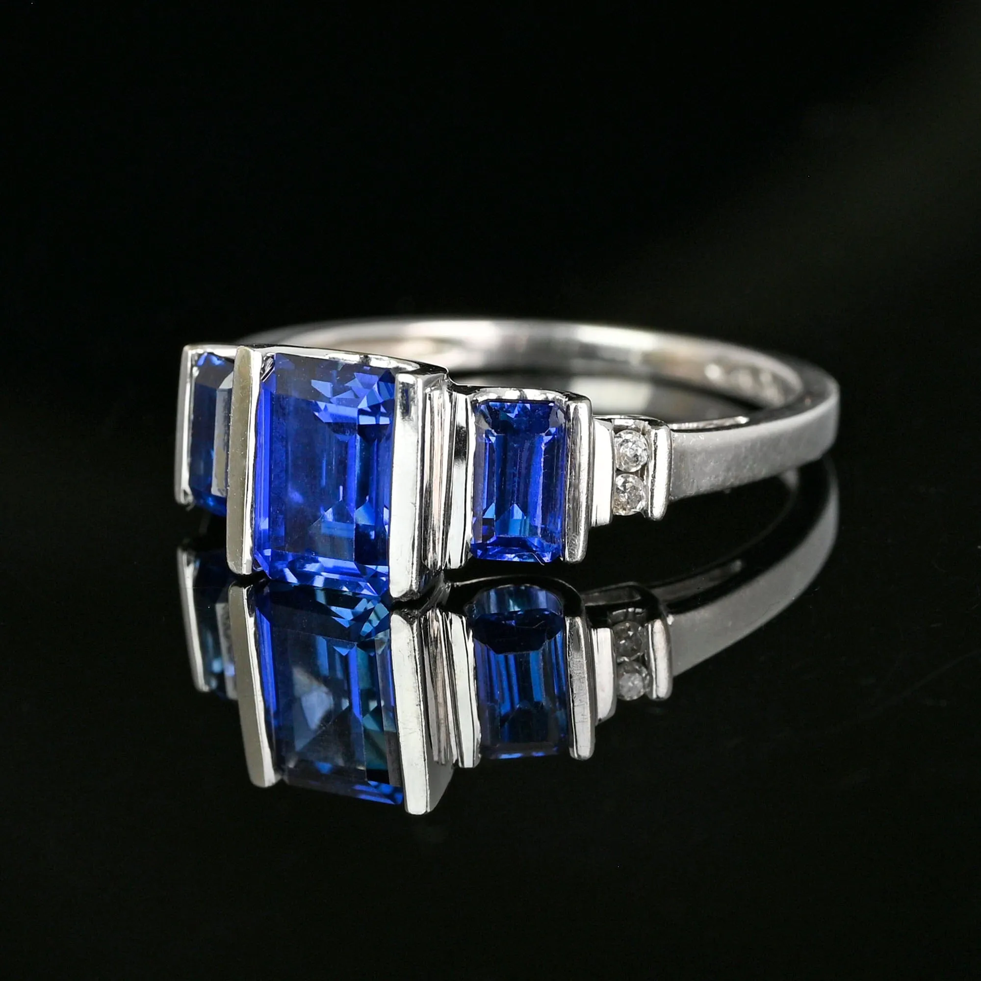 Vintage Diamond Accent Three Stone Sapphire Ring