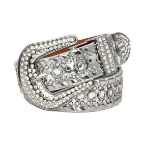 Western Cowboy Silver Strap With Crystal Studded Rhinestone Belt