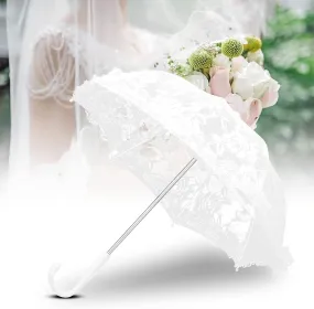 White Lace Umbrella Parasol Crafted Flowers Embroidery Umbrellas Romantic Bridal Photo Props